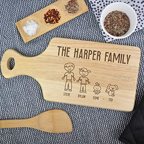 eBuyGB Personalised Chopping Board Custom Family Portrait, Mother's Day, Hand Drawn Stick Figures, Family Name, Cutting Board, Housewarming, Birthday, Wedding, Anniversary