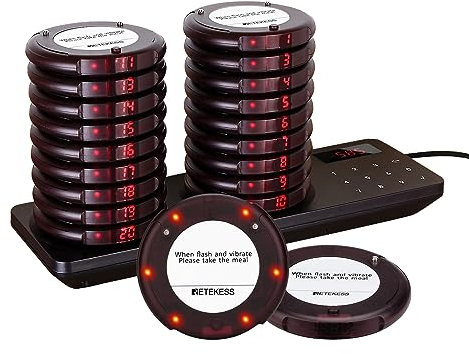 Retekess TD163 Restaurant Pager System, 500M Pager Rufsystem, 20 Pagers, Leicht Einzurichten, 31 Rufmod, 300mAh 20H, Warnung bei niedrigem Batteriestand, Pager Pieper für Hotel, Café, Bar