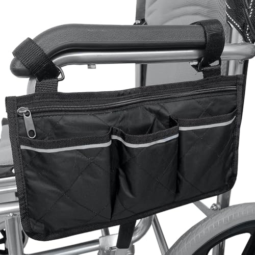 JoyGlow Rollstuhl-Seitentasche – Armlehnentasche Universal-Tasche für Roller & Elektrorollstühle (schwarz)