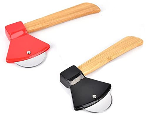 LATRAT 2 Stücke Axt Pizzaschneider, Pizza Rad Messer, Küche Pizza Wheel Slicer, Hochwertig Pizzaradschneider mit Rutschfestem Griff, für Pizza