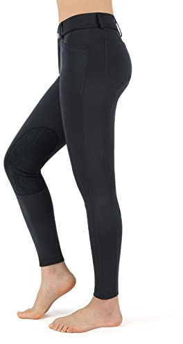 beroy Women Horse Riding Knee-Patches Pants Ladies Equestrian Front-Zip Breeches Legging with Pockets(Black, M)