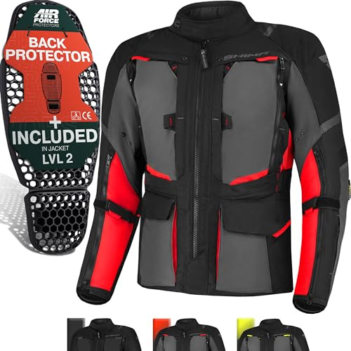 SHIMA HERO 2.0 Motorradjacke Herren - Ganzjährig Motorcycle Touren Cordura Textiljacke mit Wasserdichter Membran Heizung Schicht Schulter Ellbogen und Rückenprotektoren (Rot, XXL)