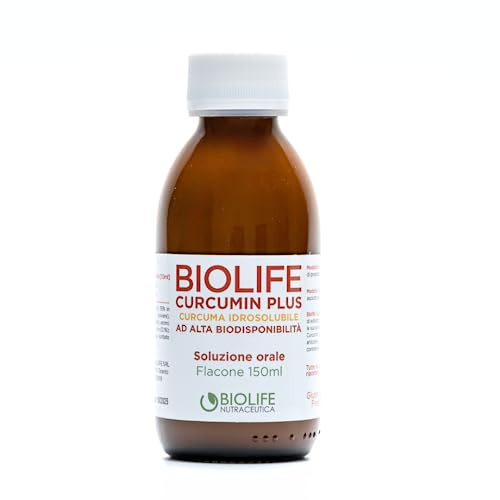 BIOLIFE Curcumin Plus, Integratore curcuma altamente biodisponibile, No piperina, Antinfiammatorio naturale, Antiossidante naturale, formulazione liquida 150ml, VEGANO, Naturalmente privo di glutine