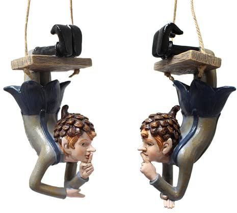 Beruyu 2 Stück Hängende Elfen-Statue Baum Hugger - Garten Peeker Yard Art - Harz Fee Ornamente Baum Skulptur Garten Dekoration Zubehör