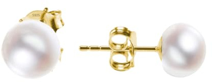 925 Sterlingsilber Ohrstecker mit weißen Süßwasser-Zuchtperlen | Perlenohrringe für Damen mit Stecker | Ohrringe mit Perlen in Silber, Gold und Rosegold klein & groß (10mm, Gold)