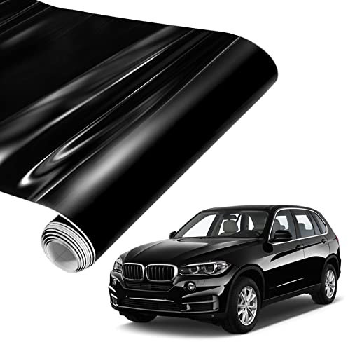 Spurtar Gloss Black Vinyl Wrap 1ft X 5ft Air-Release Glossy Black Car Wrap Adhesive Film Automotive Vinyl Sticker for Cars Motorcycle DIY Detailing Paper Air Release Decal Sheet 30.5 X 152cm