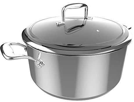 Cecotec Olla Polka Classy 24 Pot Steel. Diámetro 24 cm, Capacidad 4 L, Acero Inoxidable 18/10, Revestimiento Antiadherente, Asas Remachadas, Tapa de Cristal, Apta para todo tipo de Cocinas
