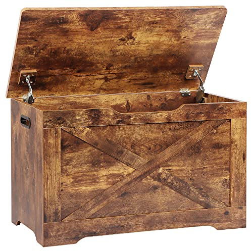 Timberer Cassapanca portaoggetti in legno, panca per scarpe da ingresso con 2 cerniere di sicurezza, baule per soggiorno, camera da letto, 45 x 80 x 80 cm, marrone rustico