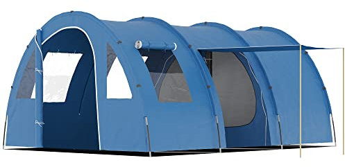 Outsunny Tenda da Campeggio per 5-6 Persone con 2 Porte, Finestre e Tasche Portaoggetti Incluse, 475x315x215 cm, Blu