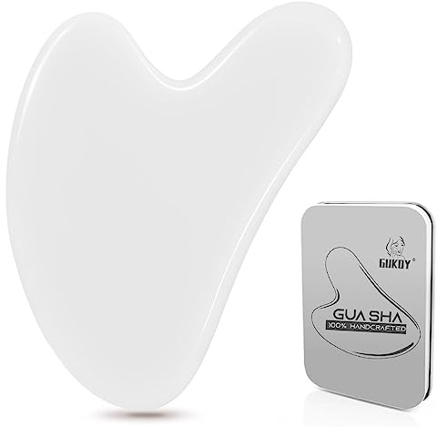 Gua Sha Gesichtsbehandlung mit Jade Natur-Stein Herzform Guasha Board Kratz-Massage Tool für Gesicht, Augen, Hals zur Hautpflege, Schönheit und Entspannung der Körpermuskulatur (Weiß)