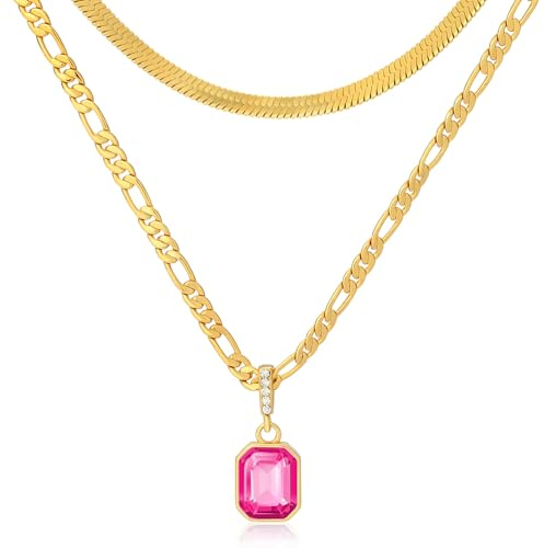 Mesovor Collares de cristal en capas de oro de 18 quilates, gargantilla de cadena de serpiente para mujeres y niñas, regalos de joyería