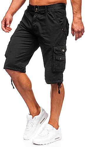 BOLF Herren Cargo Shorts Kurze Hose Cargohose Sommer Bermudas Outdoor Jogginghose Sporthose Stretch Freizeithose Camo Military Army 77885 Schwarz 3XL [7G7]