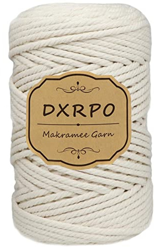DXRPO makramégarn 5 mm x 100 m, naturligt makramé, bomullsgarn, makramétråd, bomullssnöre används för vägghängning, makramé, blomkorg, gör-det-själv hantverk växthängare bohodekoration, beige