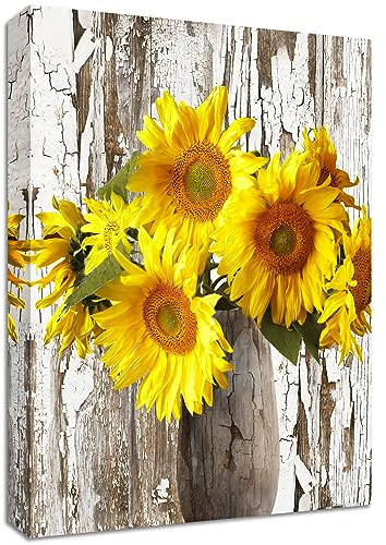 Girasol Amarillo en Florero Marco de Madera Cuadro Modernos Cuadros Decorativos Lienzo Pintura Imagen Cuadros Decoracion Baño Dormitorio Comedor Cocina Restaurante País Decoracion Pared Salon 30x40cm