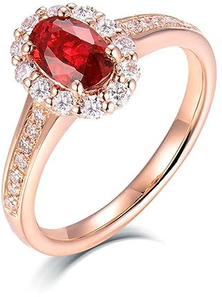 Engagement Ring Diamond, Vorsteckring Gold 750 18K Roségold Rubin Taubenblutroter Rubin Im Ovalschliff Von 0,5 ct mit Diamant Halo Gr.47 (15.0)