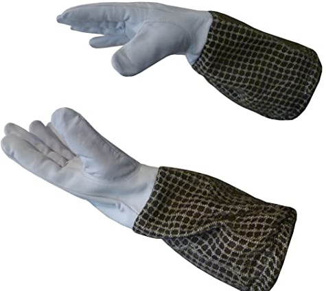 AGS Guanti da apicoltore a 3 strati ultra ventilati maniche verdi protettivi per apicoltura Guanti per apicoltura Protezione a 3 strati e polsino elastico (S)