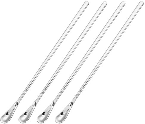 sourcing map Lot de 4 cuillères à mélanger en acier inoxydable de 22 cm avec long manche pour bar, cocktail, thé glacé, argenté