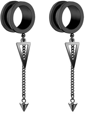 Whoiy Tunnel 12mm Edelstahl, Baumelnde Kette und Dreiecksanhänger 2 Stück Flesh Tunnel Ohrstöpsel Schwarz Schrauben Keilrahmen Piercings