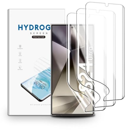 nvskvd Schutzfolie für Samsung Galaxy S24 Ultra, 3 Stück Hydrogel Folie Klar HD Weich TPU Displayschutzfolie Fingerabdruck-ID Unterstützen