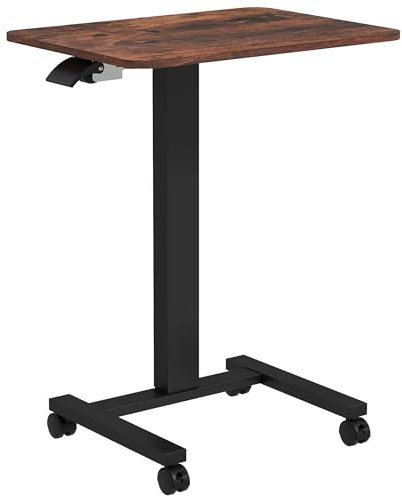 Vinsetto Stehpult Höhenverstellbar Computertisch 65 x 48 cm Mobiler Laptoptisch, Steh-Sitz Schreibtisch mit Handkurbel 68-108 cm Rustikal-Braun