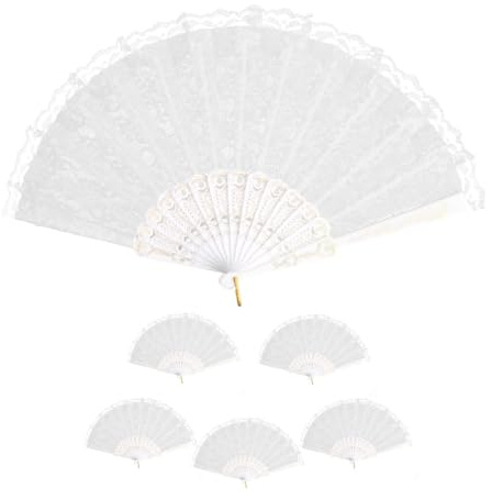 6 Stück Spitze Faltfächer Weiß, Modisch Spitzenfächer Vintage Spitzenfächer Braut fächer faltbaren für Frauen und Mädchen Fächer Spitze für Hochzeit Party Tanzen Requisiten Home Decorative