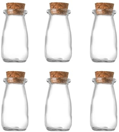 MEETOZ Paquete de 6 mini botellas de vidrio de 100 ml, con tapones de corcho, botellas de vidrio de leche, tarros de vidrio pequeños para regalo, yogur pudín, tarros de almacenamiento para recuerdos