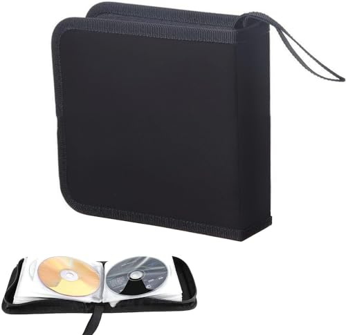Ruikcoll CD-väska, CD-fodral för bil och hem, CD-DVD-skivfodral för 40 skivor (svart)