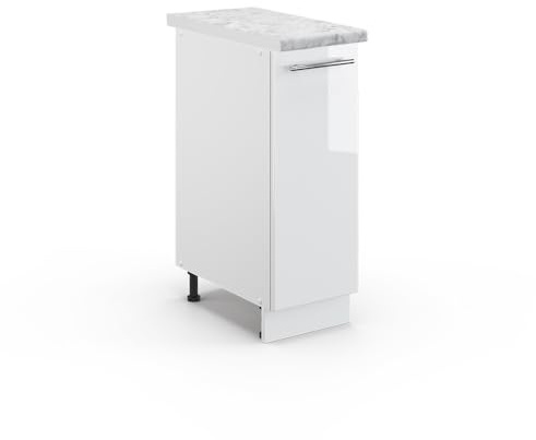 Vicco Apothekerschrank Fame-Line, Weiß Hochglanz, 30 cm | MDF-Front · AP Marmor inkl. · Höhenverstellbare Füße · Metallgriffe · Metall-Vollauszüge