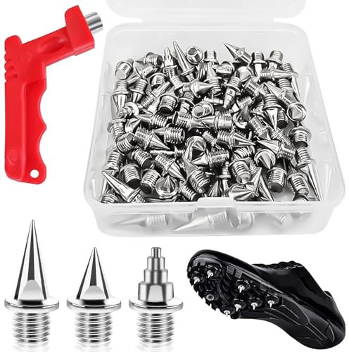TTYSHIP® 100 Pcs Pointe Athlétisme, 5mm Pointes de Rechange pour L'athlétisme avec Clé, Pointes D'athlétisme pour Saut en Longueur, Course à Pied, Randonnée (3 Styles)