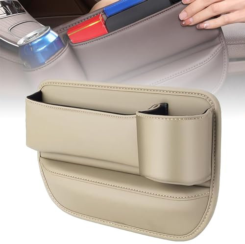 EYHQKRTR Posavasos para Coche en Cuero para Seat Ateca Ibiza 6L 6J Leon SC ST 1 2 3 5f, Caja de Almacenamiento Asientos Consola Central Organizador Gap Asiento con Portavasos Interior Accesorios