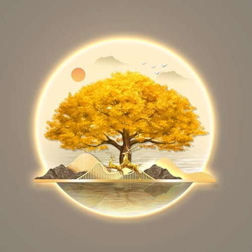 Decorazione da Parete Mucca da mungere Decorazione da Parete per Affari Pittura ad Acqua da Parete Pittura a LED Luce Albero della Vita Scultura per Azienda Domestica 87 * 90 cm