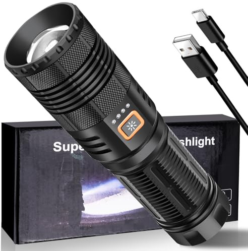YANGTAI Taschenlampe LED Aufladbar, Led Taschenlampe 500000 Lumen mit 9000mAh Akku, Wasserdichte Taschenlampen mit Stufenloser Dimmmodus, Led Taschenlampe Extrem Hell für Outdoor Wandern Notfälle