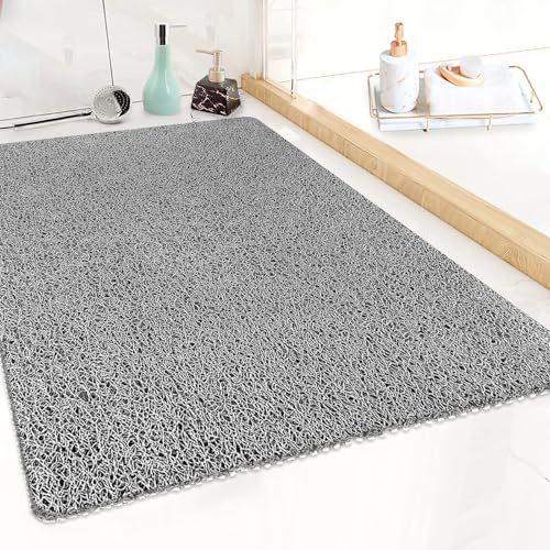 Mavicen Duschmatte rutschfest, 60x80cm Weiche PVC-Luffa Badewannenmatte mit Ablauföffnung, Sichere Massage Duschmatten Fuer senioren, Schnell trocknende Badematte, Grau