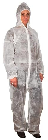 ABENA Disposable Overalls | Pack Of 1 | Size L/XL Measuring 185x68cm | White Boiler Suit For Men & Women. Coveralls That Can Be Used As Painters Overalls, PPE, Hazmat Suit, Dust Suit And More.
