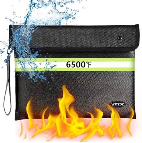 6500 °F Verbesserter Feuerfester Geldbeutel mit Wasserdichtem Reißverschluss für Bargeld,10 Schichten Wärmeisoliertes Material/Reflexstreifen,Feuerfester Beutel mit Griff für Wichtige Dokumente