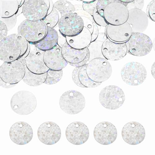 sourcing map Flat Round Sequins, 2100Pcs 10mm/0.4 Inch Loose Paillettes Laser Silver Craft Sewing Sequins with Single Side Hole for DIY, Embroidery Clothing, Jewelry Making