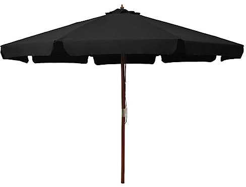 Homvdxl 3,3 m großer Gartenschirm, klassischer Sonnenschutz Marktschirm UV-beständig mit Lüftungsschlitz & 48 mm Holzstange, Schwarz