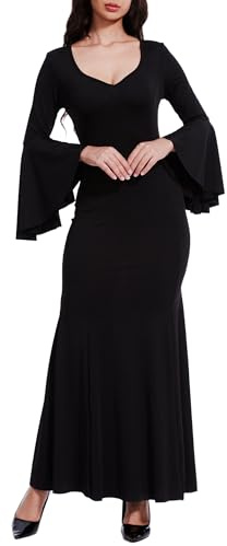 LUYANA Damen Elegante Maxi Schwarz Hexenkleid für Halloween Karneval