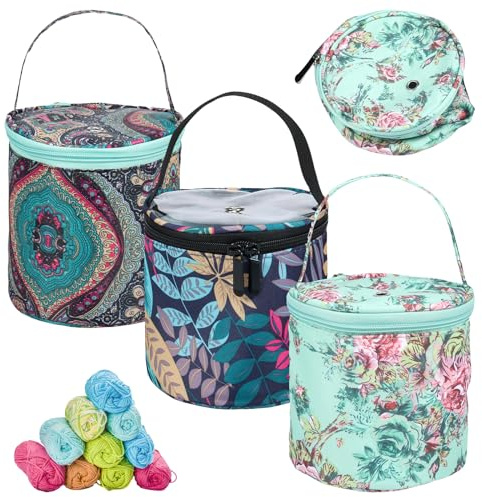 VAVPUP 3 Stück Garn Aufbewahrung, tragbare Faltbare Garn Tasche, Garnständer mit Reißverschluss, kleine Tasche für Strickzubehör, Strickaufbewahrung für Häkler