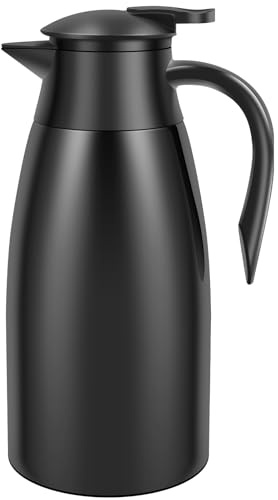 Thermoskanne 2L Isolierkanne Edelstahl 24 Stunden Wärmedämmung Kaffeekanne Thermoskanne Edelstahl Kaffeekanne Isoliert für Büro Familie Reisen Camping (Schwarz)