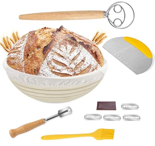 Gärkörbchen Set, Gärkorb für Reben, Handgemacht Rattan Brotkorb mit Leineneinlage, Brot Backen Zubehör, Sauerteig Startet Set, Brotkorb, Verwendet für Professionelle und Private Bäcker