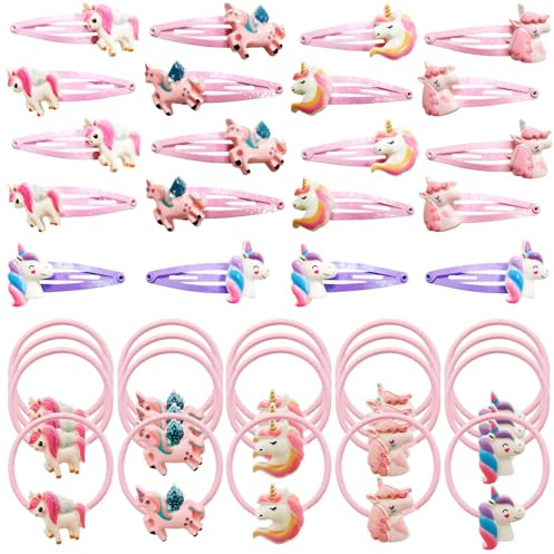 Lot de 20 barrettes à cheveux pour fille - Avec 20 élastiques à cheveux brillants - Licorne - Pinces à cheveux mignonnes - Pinces à cheveux à paillettes - Pour filles, enfants, bébés