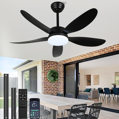 RHEAFON Ceiling Fans with Lights and Remote 42 Inch Smart Ceiling Fan | Reversible,Noiseless,Black Ceiling Fan Light 6 Speeds & Timer Ultra-Quiet for Bedroom Living Room Indoor/Outdoor Patio