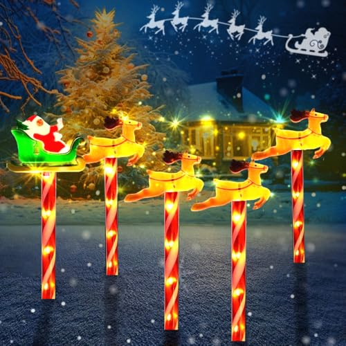 LED Gartenstecker Weihnachten,5 Stück Weihnachtsstecker Außen Batterie Betrieben,Gartenleuchten Weihnachten,Weihnachtsbeleuchtung Außen,Weihnachtsdeko Outdoor(Weihnachtsmann und Rentier)