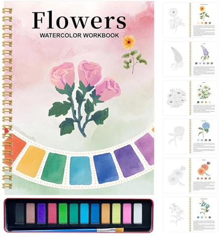 Tuxxjzm Wasserfarben-Arbeitsbuch – Aquarell-Arbeitsbuch mit 12 Farben, Malset, Malset, Malkunst, Zeichnen für Teenager, Reisen, Zuhause, Lernen, Anfänger, Schule,