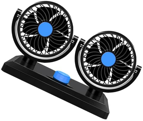 Omabeta Ventilador de Coche USB de Doble Cabezal, Ventilador Giratorio de 360 ​​grados Extremadamente Silencioso para Vehículos, Oficinas, Camiones, Vehículos Recreativos, Ventiladores de Camiones
