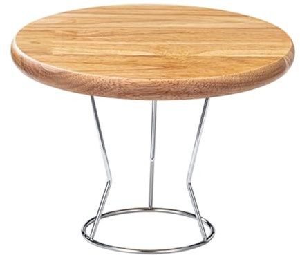 Fiocias Plateau Rond Pizza Pan Riser Stand Support Table Présentoir Bois Acier Inoxydable pour Servir Pizzas Tartes Cupcakes Convient à la Fête Maison, 12 Pouces