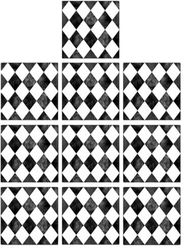 Baluue Waterproof Rhombus Lattice Tile Stickers 20X20Cm, 10pcs Black and White Checkered Wall Tile Stickers for Bathroom and Living Room Decoration