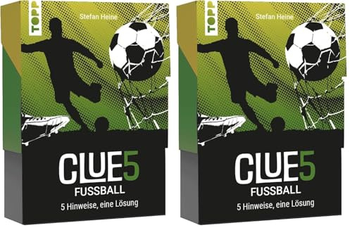 TOPP CLUE5#Fußball. 5 Hinweise, nur eine Lösung. Das Trend-Quiz für Deine Tasche. Errate 50 Spieler, Clubs und legendäre Partien, die alle Fußball-Fans kennen müssen. Wie viele Hinweise brauchst du?