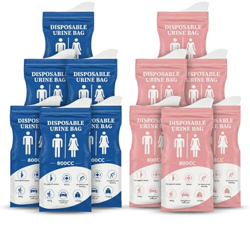 Emergency Urine Bag, 12PCS 800ML Disposable Urinal Bag, Portable Toilets for Adults, Portable Urine Bags for Men Women, Travel Female Urinal, Outdoor Adventures, Hiking, and Travel Convenience